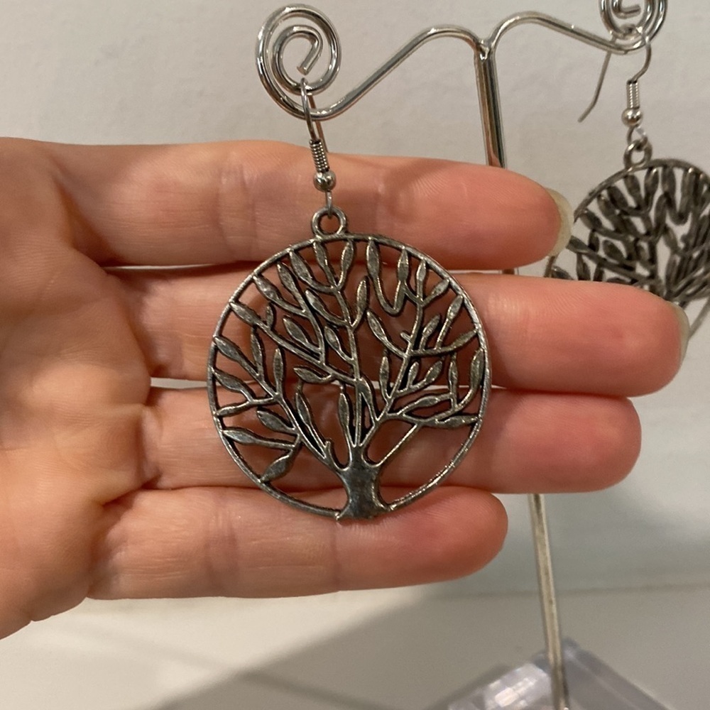 Metal Circle Tree Drop Earrings - Picture 7 of 7